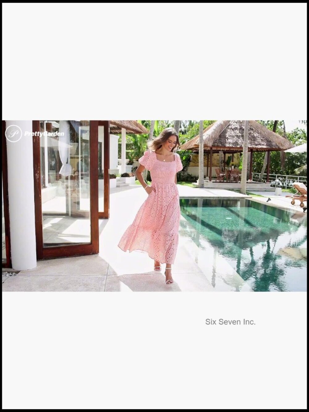 Cotton Eyelet Square Neck Puff Sleeve Smocked Maxi Dress with Pockets - Picture 7 of 7